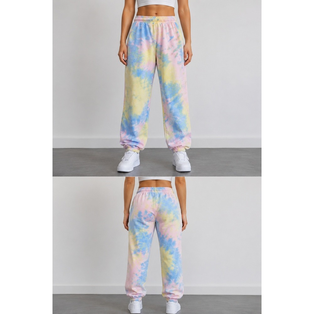 SHEIN Tie Dye Sweatpants Womens XL Multicolor Pastel Joggers High Waist Relaxed‎